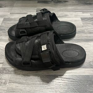 VISVIM - FREE INTERNATIONAL LABORATORY CHRISTO SANDALS SLIDES TRIPLE BLACK